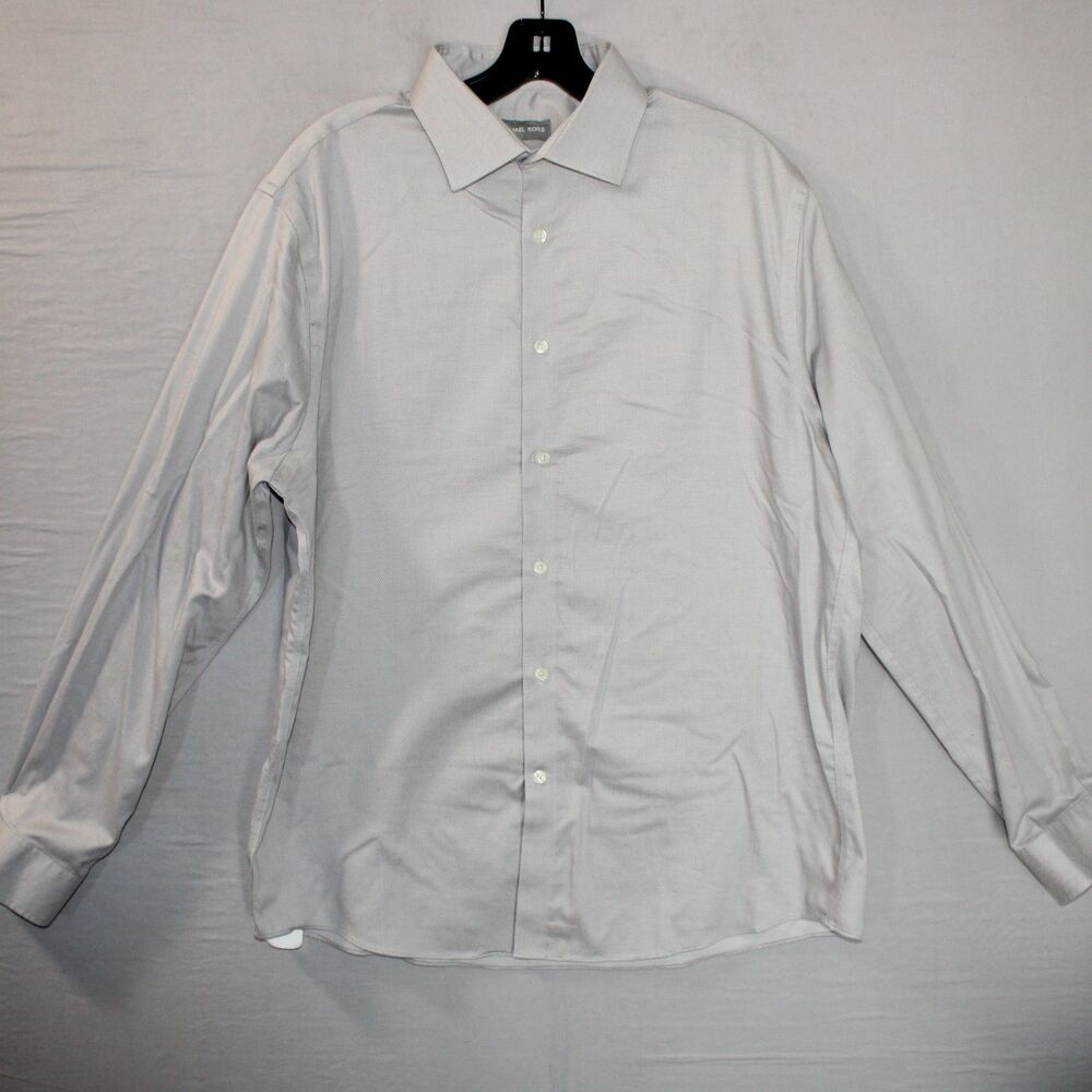 Michael Kors Men's Regular Fit Airsoft Stretch Dress Shirt 16.5 34/35 Gray